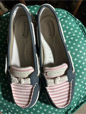 Sperry Navy & Pink Striped Canvas Boat Shoes